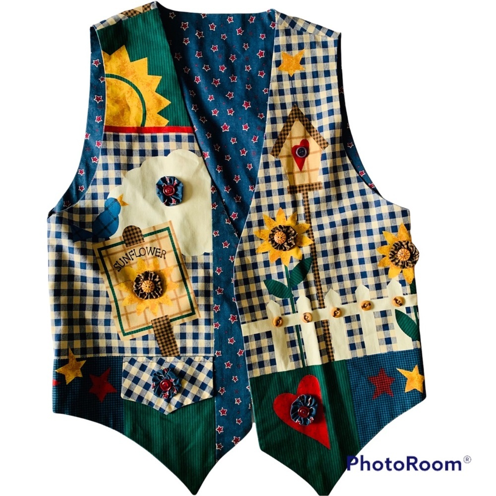 Cottage Core Vintage Inspired Fall Sunflower Vest Hamdmade